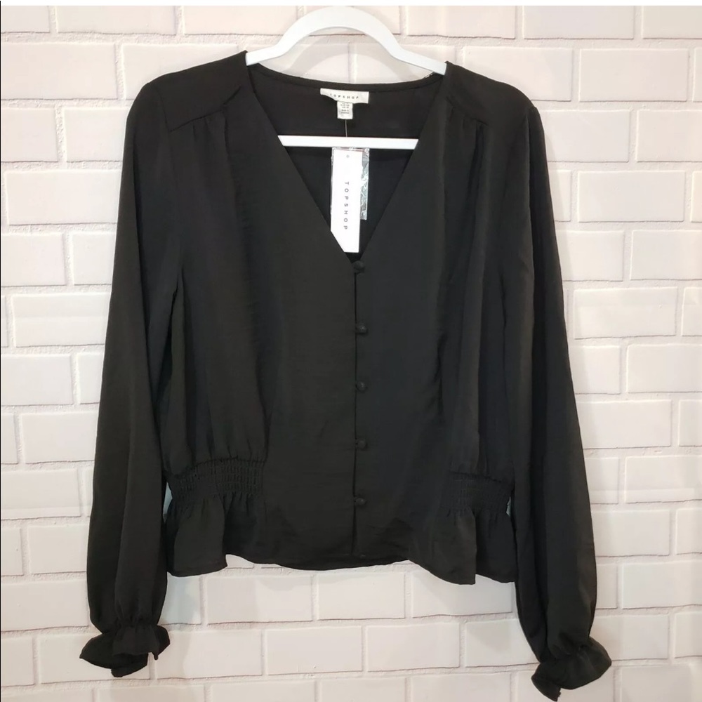 TopShop black long sleeve cropped blouse